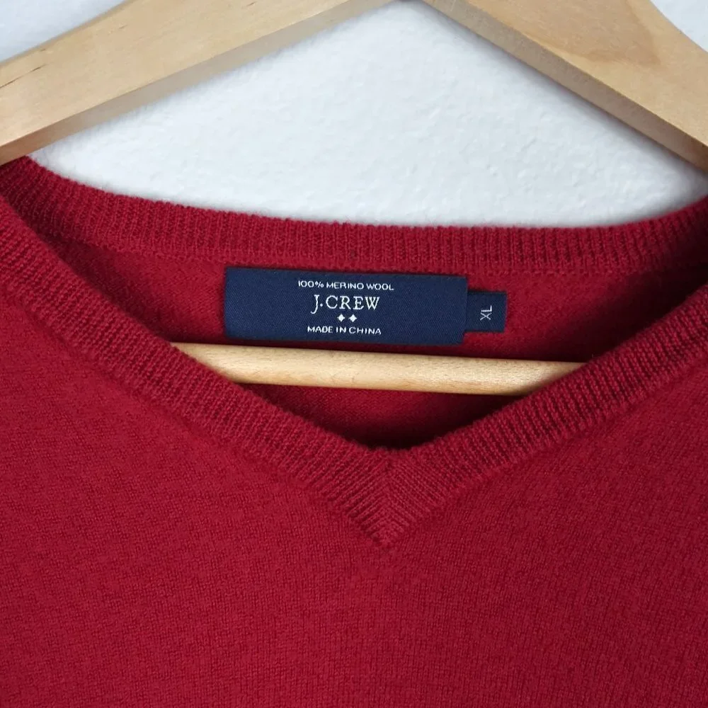 J CREW Burgundy 100 merino wool V-neck pullover sweater size XL